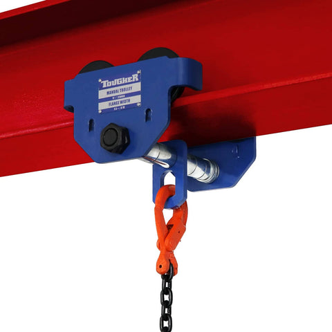 Beefed Up Dual Wheel Beam Trolley For One Ton Heavy Duty Lift With 2200 Lbs Capacity Push Manual Trolley Hoist On Dual Track Rollers