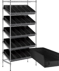 Badass Heavy Duty Chrome Wire Rack With 25 Legit Polypropylene Bins For Garage Tool Sorting And Solid Workshop Hardware Organization Setup 18 By 36 By 74 Inches Black with black bins.