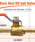 1/4 Fuel Shut Off Valve Brass Hose Barb Ball Valve for Outdoor Irrigation, Lawn Mower, Oil and Gas Lines, Washing Machine