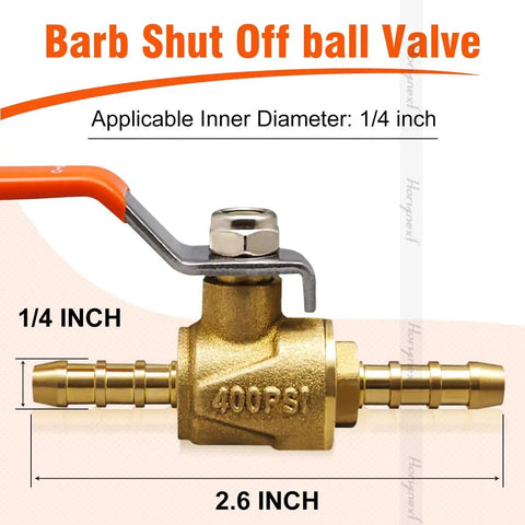 1/4 Fuel Shut Off Valve Brass Hose Barb Ball Valve for Outdoor Irrigation, Lawn Mower, Oil and Gas Lines, Washing Machine
