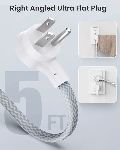 Power Strip Surge Protector With Nine Outlets Two USB Ports And One USB C Three Sided Braided Four And A Half Foot Extension Cord Flat Plug Wall Mount Extender Must Have For Home And Office Desktop Charging Station
