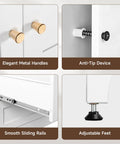 Built To Last Steel Armoire Wardrobe Closet With Doors Shelves And Hanging Rod 18 Inch Deep Metal Closet With Two Drawers features elegant handles, anti-tip device, smooth sliding rails, and adjustable feet.