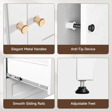 Built To Last Steel Armoire Wardrobe Closet With Doors Shelves And Hanging Rod 18 Inch Deep Metal Closet With Two Drawers features elegant handles, anti-tip device, smooth sliding rails, and adjustable feet.