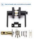 Heavy Duty Door Lever Set With Matte Black Finish For Front And Exterior Doors, square handles, installation components shown