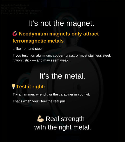 Text about neodymium magnets in the 1200 Lb Magnet Fishing Kit With Heavy Duty Case Double Sided Magnets 2 In 1 For Treasure Hunters.