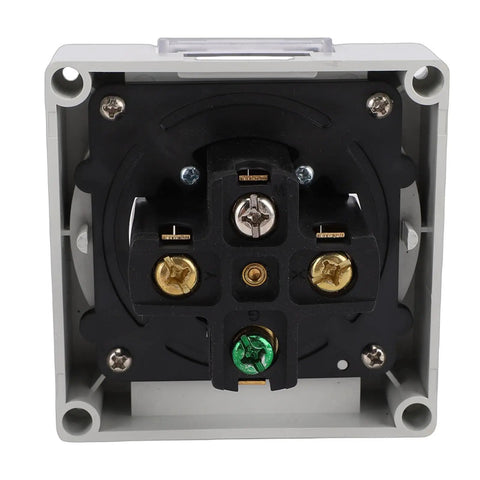 Beefy Nema L14-50R Industrial Locking Power Outlet 50amp 250volt Wall Mount Receptacle showing internal connections.