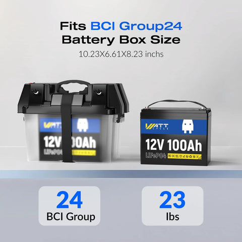 12V 100Ah LiFePO4 Battery With Built In 100A BMS For RVs And Golf Carts BCI Group 24 Low Temperature Protection