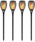 Set of 4 Solar Torch Light With Flickering Flame Dancing Flame Outdoor Lanterns Waterproof Garden Stake Lights