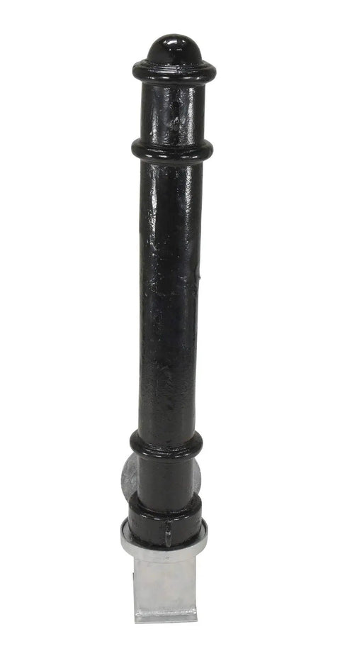Built Tough Steel Underground Removable Ornamental Bollard 40 Inch Tall in black with metal base for driveway and parking lot security.