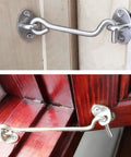 WUUWCHODC Snap Latch Hook for Gate Cabin Shed Heavy Duty Push Button, shown on door and window latch installations.