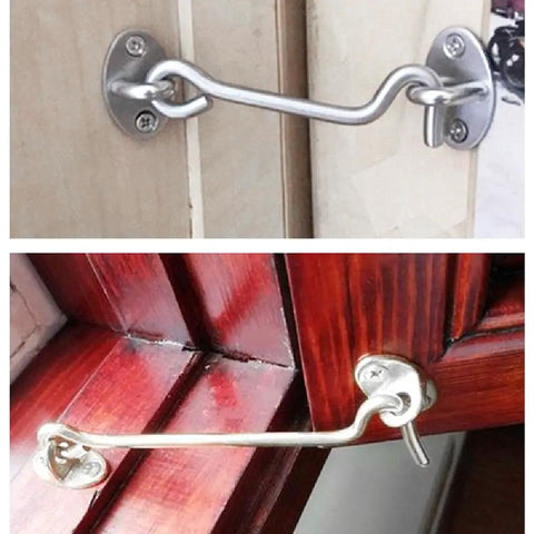 WUUWCHODC Snap Latch Hook for Gate Cabin Shed Heavy Duty Push Button, shown on door and window latch installations.