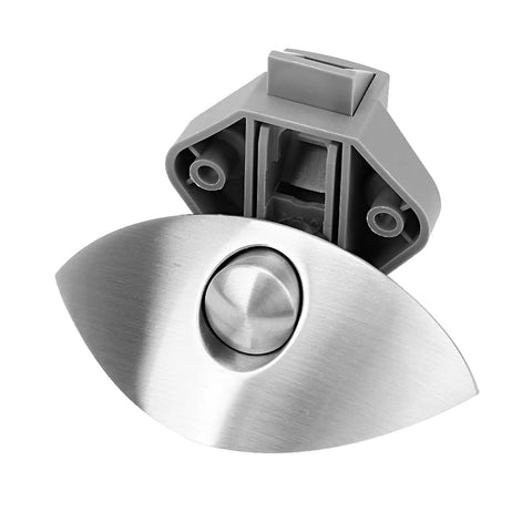 Half Moon Push Button Cabinet Latch Lock for RVs, caravans, and boats with elegant handle and crescent design in gray and silver