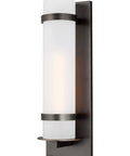 Seagull Alban Collection Outdoor Wall Lantern One Light Antique Bronze Finish showing a modern cylindrical design