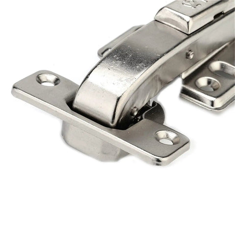 Close-up of One Piece 90 Degree Hydraulic Corner Fold Cabinet Door Hinge For Soft Close Cabinets And Furniture Hardware.
