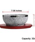 Dolsot Bibimbap Bowl 32 Oz Granite Stone Bowl With Wood Base showing dimensions 7.08in diameter and 3.03in height