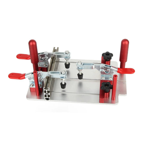 Pro Grade Adjustable Coping Sled Router Table Jig With Clear Acrylic Dust Board For Accurate Woodworking Cuts, red clamps