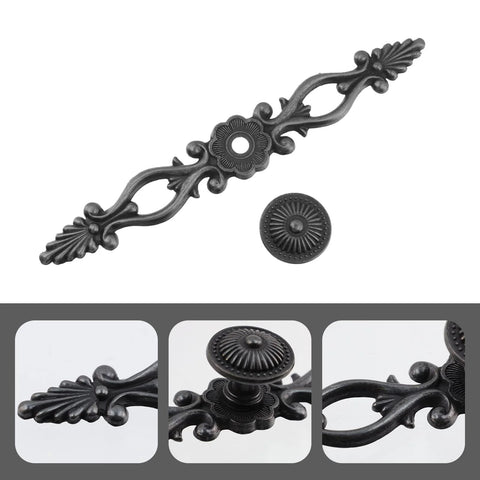 Antique Black Cabinet Pulls 2 Pack Classic Vintage Dresser Drawer Handles Six Point Nine Seven Inch Length 128mm Center To Center 5 Hole Spacing Zinc Alloy With Screws
