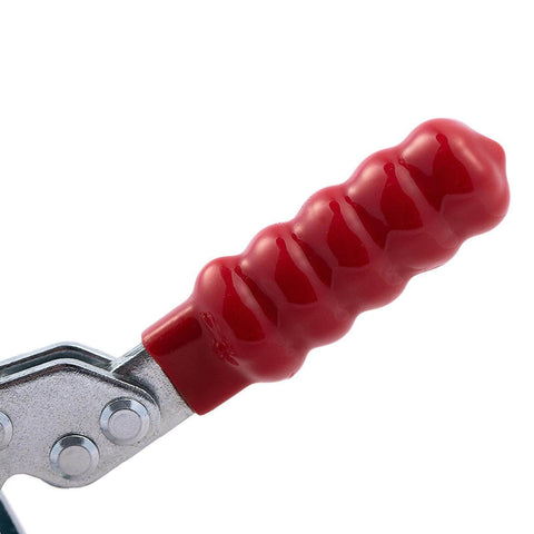 Close-up of red handle on Heavy Duty Toggle Clamp 680Kg Quick Release Push Pull Clamp For Woodworking Jigs And Fixtures Pocket Hole Jigs