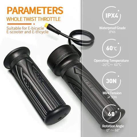 Right Hand Full Twist Ebike Throttle For 12V 72V Electric Bikes And Scooters Waterproof Plug Fits 500W 1000W 1500W Hub Motors Easy Handlebar Mount Durable Motorcycle Accelerator For Your Ride