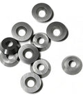 12mm Round Carbide Cutters And Inserts For Woodworking Lathes, 30 Degree Indexable Heads, Tough Tungsten Steel Blades For Smooth Wood Turning - close-up of ten steel cutter inserts.