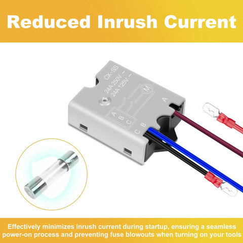 Kickstart Your Rig With Heavy Duty Smooth 24 Amp Soft Start Relay Module Pre Wired Harness with visible wiring and fuse.