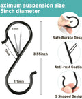 Tough As Nails Heavy Duty S Hooks With Secure Locking Clips 12 Pack, 3.55 inch black steel S hook with anti-rust coating.