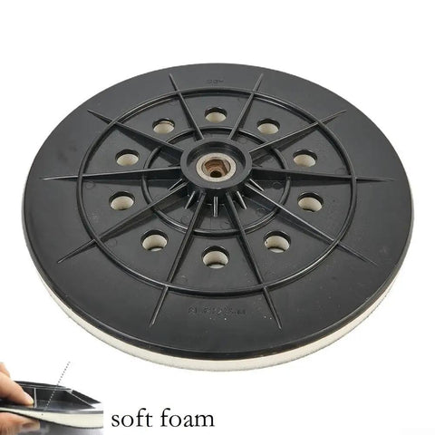 9 Inch 10 Hole Drywall Sanding Pad Quick Swap Hook And Loop Backing Plate Compatible With Dustless Orbital Sanders showing black rubber design.