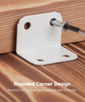 40 Piece L Bracket Set With Screws, cold rolled steel 90 degree right angle brace attached to wooden surface, white finish