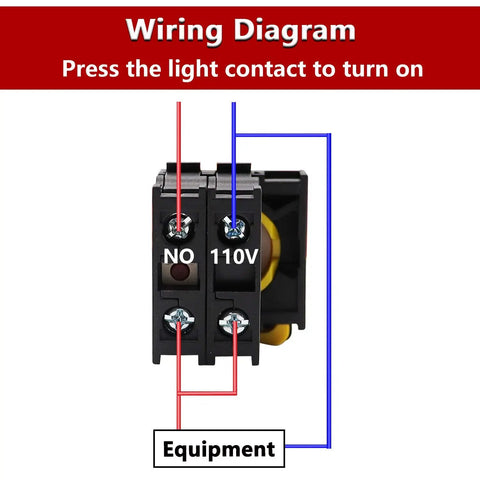 Wiring diagram for Two Pack Dual Color Red Green LED Push Button Switch 110 To 220 Volt Waterproof IP65 22mm Panel Mount showing NO and 110V connections.