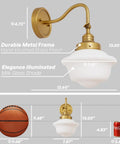 SongCiLT Vintage Sconce Wall Lighting with Milk White Glass Shade showcasing brass finish and adjustable arm design.
