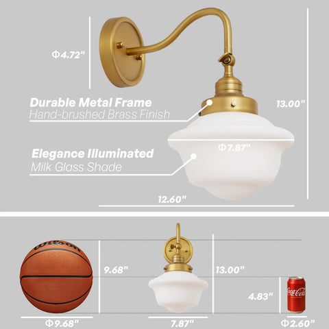 SongCiLT Vintage Sconce Wall Lighting with Milk White Glass Shade showcasing brass finish and adjustable arm design.