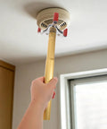 Ladder Free Smoke Transducer Assembly Tool With Heavy Hitter Sensor Head For High Ceiling Detectors grips securely to a smoke detector.
