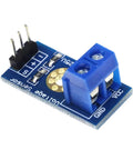 Slick Five Pack Voltage Detection Module For Arduino Projects, detailed view, blue PCB, connectors, measures 0-25V DC.
