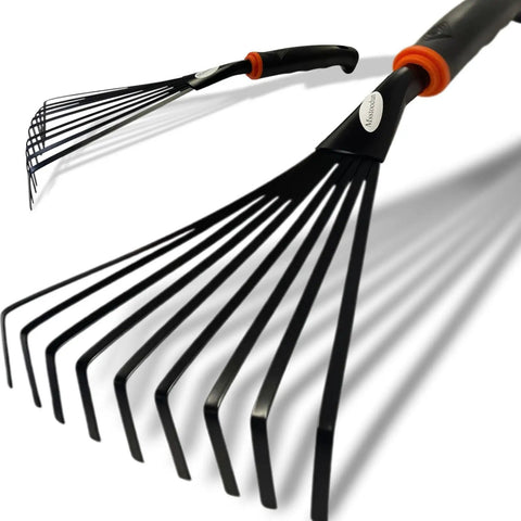 Two Pack Garden Hand Rake With Durable Steel Tines Small Shrub Rake With Ergonomic Non Slip Handle For Lawn Leaves