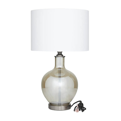 Glass Table Lamp With Drum Shade In Champagne Finish, 17 By 17 By 27 Inches, Traditional Accent Lighting For Living Room Or Bedroom