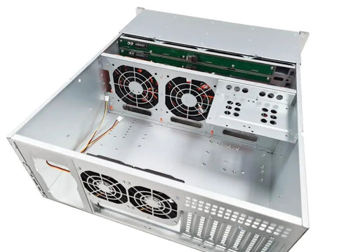 Interior view of 4U Rackmount Server Chassis With 24 Hot Swap 3.5 Inch Bays And 6 SFF 8087 Backplanes Supports ATX MATX ITX Motherboards