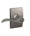 Accent Lever With Century Trim Keyed Entry Lock In Satin Nickel, Reversible For Left Or Right Swing Doors, Self Aligning Screw Holes For No Brainer Install With A Phillips Screwdriver, Exterior Key Access on a white background.