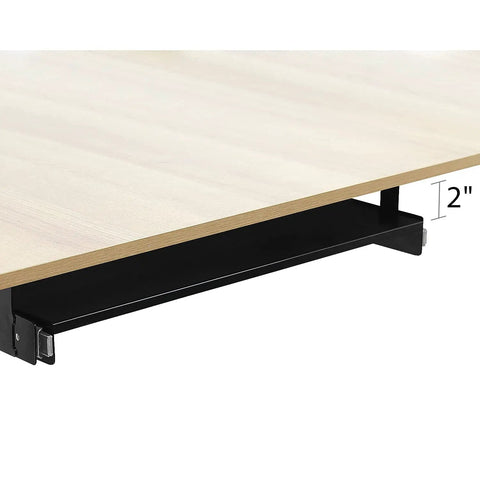 Heavy Duty Under Desk Keyboard Tray With Slick Slide Out Mouse Pad Shelf, Solid 16 Gauge Steel Frame, Matte Black Finish, showing 2 inch height.