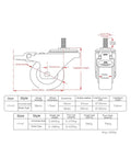 Technical drawing of Four Piece Lot Ball Bearing Stem Casters With One Point Five Inches Wheels showing dimensions and specifications.