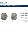Diagram of FB50 Style Single Cylinder Deadbolt dimensions, showing height, width, exterior and interior depth measurements