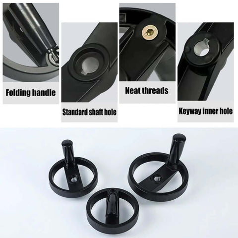 Get Ready To Tame Any Machine Tool With This Super Cool Lobqips Foldable Hand Wheel boasting A Snazzy Rotating Grip And Plus Fits Smoothly Into 10 To 20mm Bore Sizes For Total Control And Awesome Durability. Black plastic foldable hand wheel with rotating grip, 10-20mm shaft bore, for machine tool control.