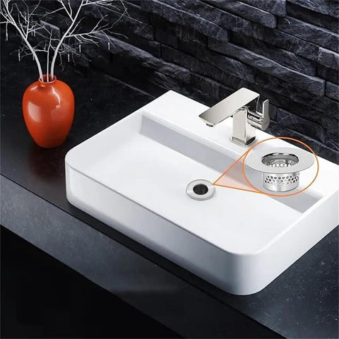 Stainless Steel Hair Strainer Universal Drain Catcher For Bathroom Sinks Bathtub And Laundry Tub Clog Blocker Keeps Pesky Strands Down The Drain No Sweat Here in a modern sink.