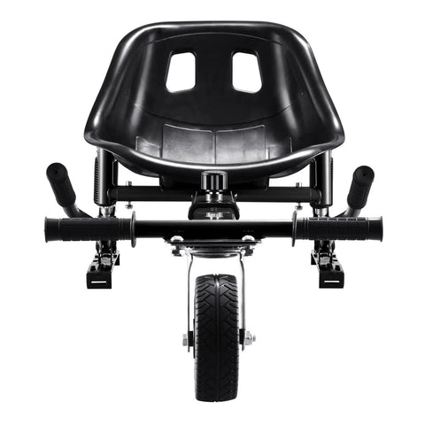 Front view of the Hoverboard Go Kart Attachment With Dual Shock Absorbers And 6 Inch Off Road Wheel 265 Lbs Capacity.