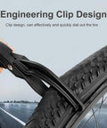 Durable Plastic Bike Tire Pliers for Quick Repairs shown removing tire from a bike wheel, focusing on clip design.