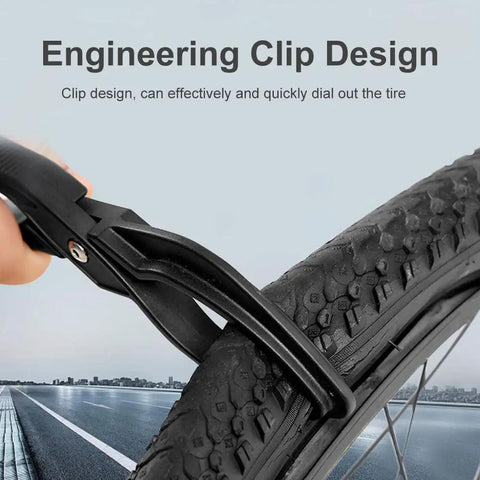 Durable Plastic Bike Tire Pliers for Quick Repairs shown removing tire from a bike wheel, focusing on clip design.