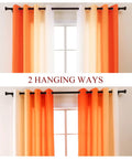 Orange And White Ombre Light Filtering Privacy Curtains Set Of 2 Panels 55 Inch Wide 84 Inch Long Grommet Top Non See Through Drapes hanging on a window