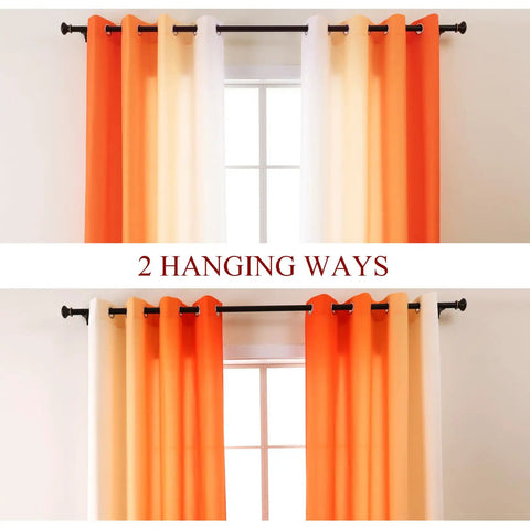 Orange And White Ombre Light Filtering Privacy Curtains Set Of 2 Panels 55 Inch Wide 84 Inch Long Grommet Top Non See Through Drapes hanging on a window