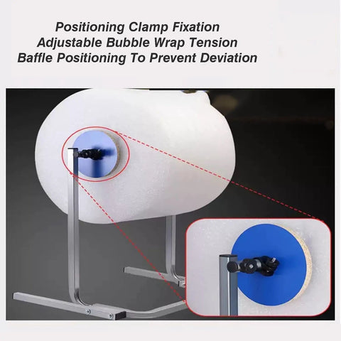 Close-up of the Positioning Clamp on No Sweat Compact Tabletop Bubble Wrap Dispenser securing bubble wrap rolls.