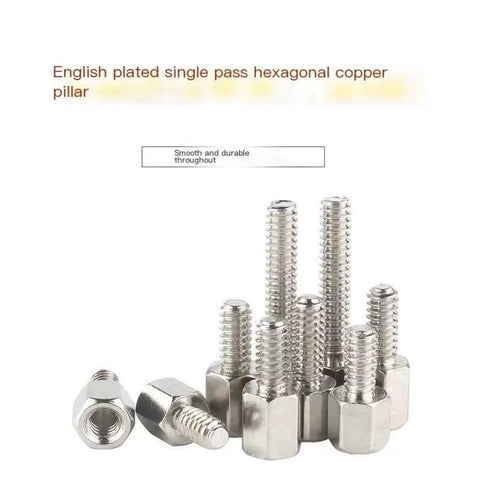 20 Pack Top Shelf Copper Motherboard Standoffs With Slick 4 40 Threads And Heavy Duty Hex Columns For Electronics And PC Projects Solid Pro Grade Gear That Flawlessly Nails Every Project Setup - copper and hexagonal standoffs viewed from the side with various heights.