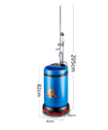 Heavy Duty Portable Electric Shower Heater Includes 60 Liter Storage Tank And 2000 Watt Rapid Warm Up Circuit, blue with chrome fixtures.